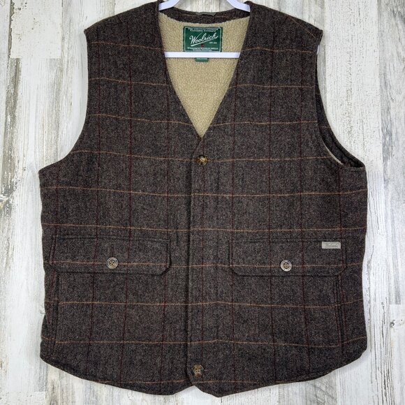 Woolrich Tops - Woolrich Vest Mens L Herringbone Wool‎ Green Fleece Winter Sportsman Gorpcore